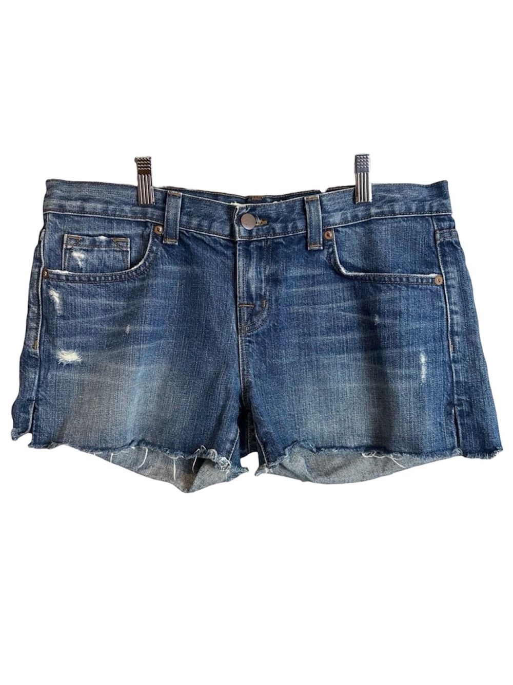 J Brand Distressed Rio Leon Cut Off Denim Shortie Shorts